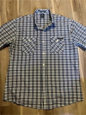 Enyce 2XL Men's Blue and White Plaid Button-Up Shirt with pocket